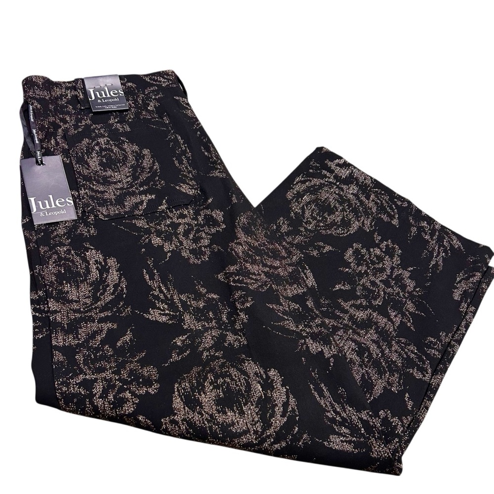 Wide Leg Trousers Floral Patterned Pants in a Metallic- Gold‎ finish Size XL